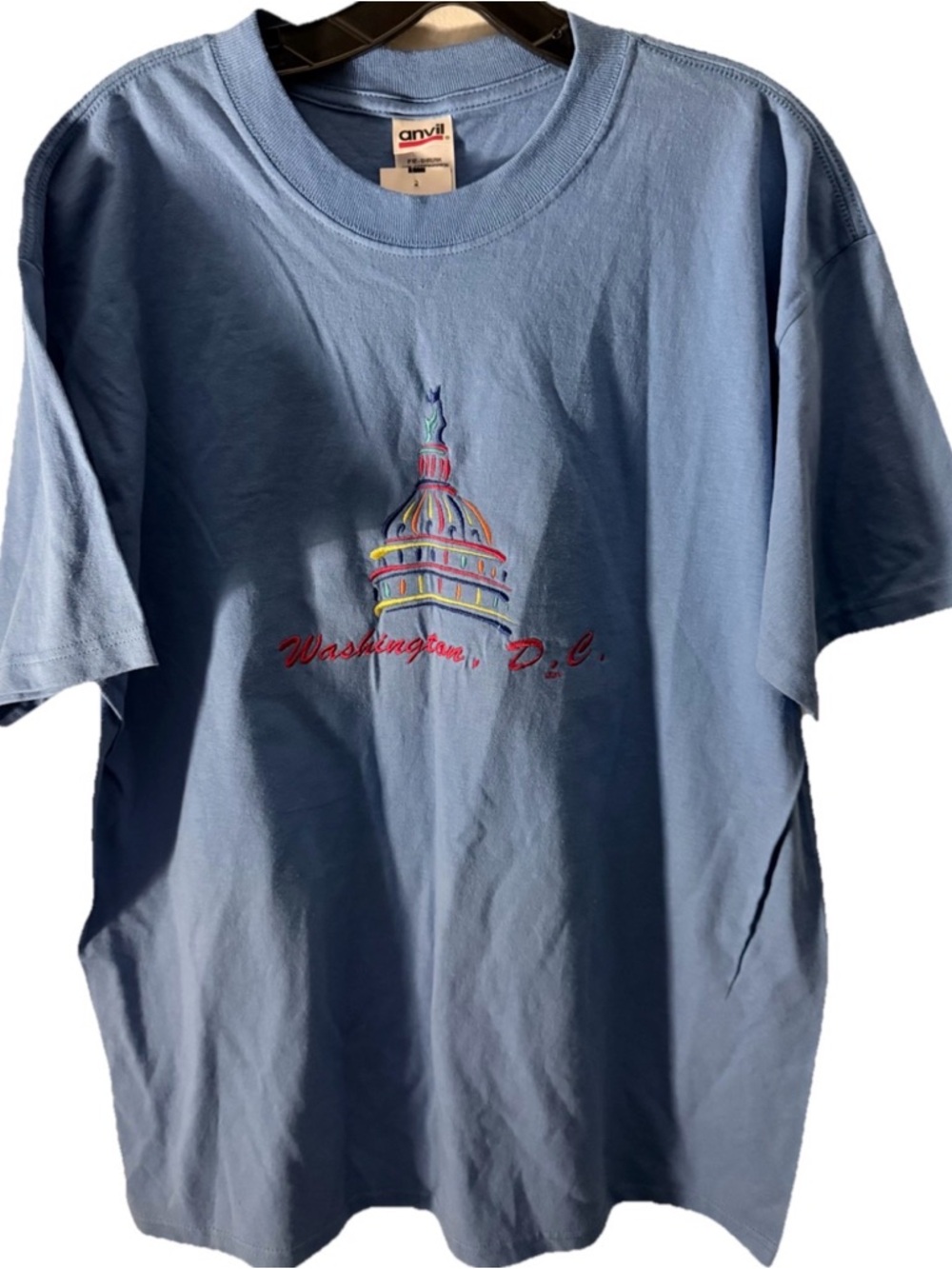 vintage Washington DC anvil t shirt size large light blue US Capital Embroidered